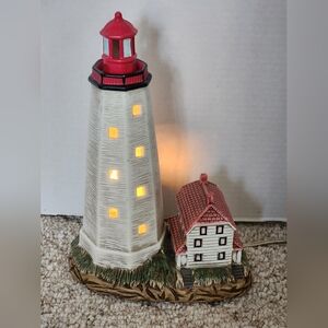 Lighthouse Accent Lamp with Red and White Design